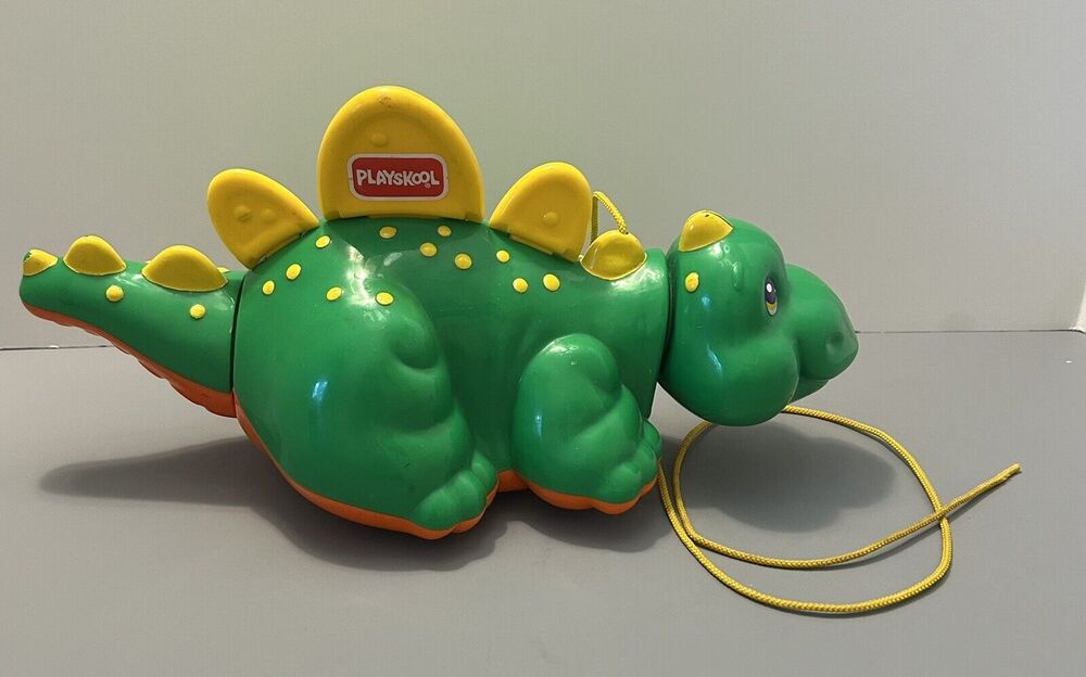 Hasbro Playskool Dinosaur Pull Toy 1993 VTG Green Yellow Walking Growling